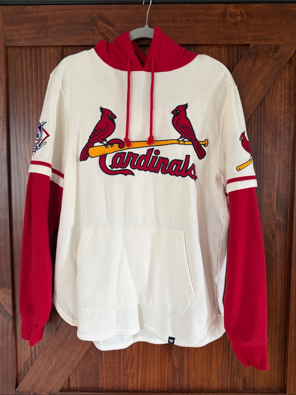 '47 St. Louis Cardinals Cream and Red Hooded Crewneck Pullover